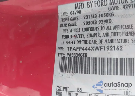 1998 Ford Mustang from USA, damaged, VIN 1FAFP444XWF192162